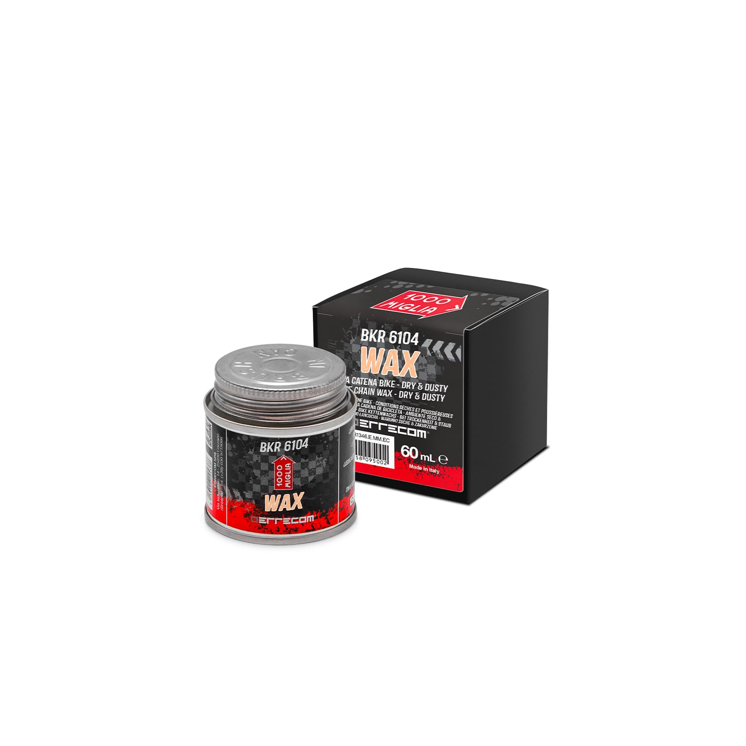 1000 Miglia BKR 6104 DRY Wosk do Łańcucha Rowerowego - 60 ml, Suche Warunki Pogodowe, Pojemnik All-In-One zawiera Pędzelek do aplikacji