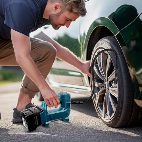 Mucek Accucompressor voor Bosch Professional 18 V, 150 psi/10,3 bar draagbare luchtcompressor, accucompressor auto met digitale drukmeter voor auto, motorfiets, fiets, ballen (zonder batterij) - Afbeelding 3