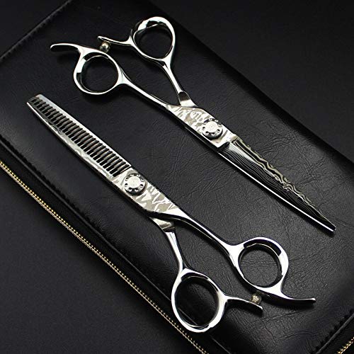 Hair Cutting Scissors, Professional Damascus steel 6 '' cut hair scissors hair cutting barber makas haircut thinning shears set hairdressing scissors BY ZZYY (Color : Set)