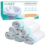 OUMEE 60 Count Commode Liners with Absorbent Pads, Portable Potty Liners for Bedside Commode Bucket,