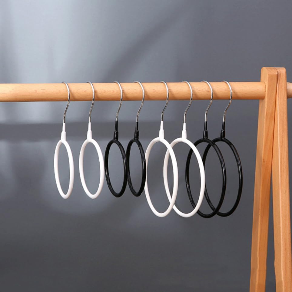 Amosfun 4pcs Scarf Organizer with Smooth Metal Rings Multi-Functional Tie Hanger for Scarves Belts Ties and Towels and Practical Closet Storage Black and White