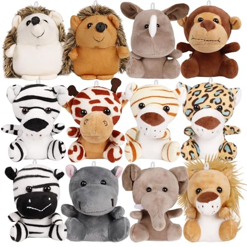 Spoilu Small Stuffed Animals Bulk, 12 Pack 4.5 Inch Mini Plush Toys, Treasure Box Toys for Classroom, Party Favors for Kids, Plush Keychain, Claw Machine Prizes, for Grandkids