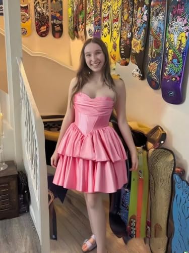SEIM Strapless Corset Homecoming Dresses for Teens A Line Tiered Satin Cocktail Party Gowns3