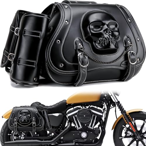 Motorcycle Saddlebag, 30L Leather Waterproof Side Saddle Bags with Cup Holder, Universal Powersports Saddlebags for Harley Davidson Sportster Dyna Softail Honda Shadow Rebel Yamaha Kawasaki Vulcan