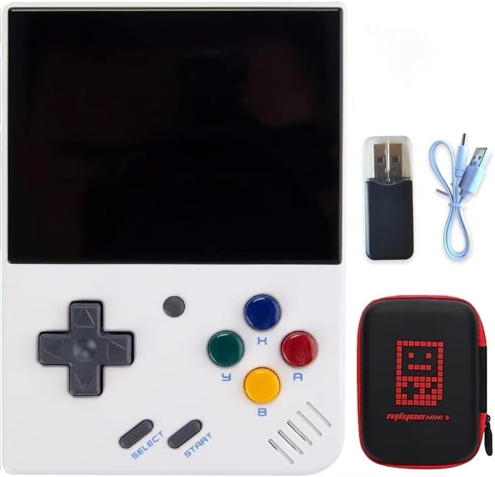 BVXZIOP Miyoo Mini Plus Retro Game Console,Portable Handheld Video Game Console ，3.5 inch IPS Screen with 64GB Card 7000+ Games, Linux System Support WiFi Battle (White, 64G)