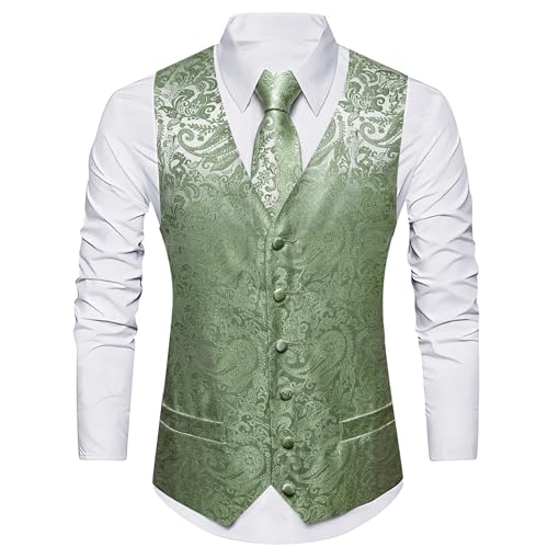 Image of Barry.Wang Mens Suit Vest Paisley /Flower Silk Jacquard Waistcoat Ties Set Formal /Leisure 5PCS