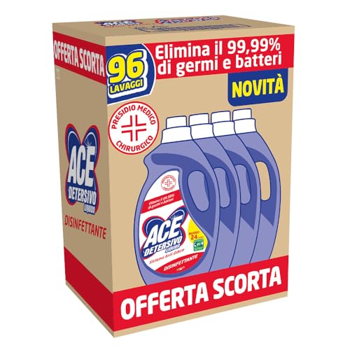 ACE Detersivo Disinfettante, Cartone da 4 Flaconi x 24 Lavaggi