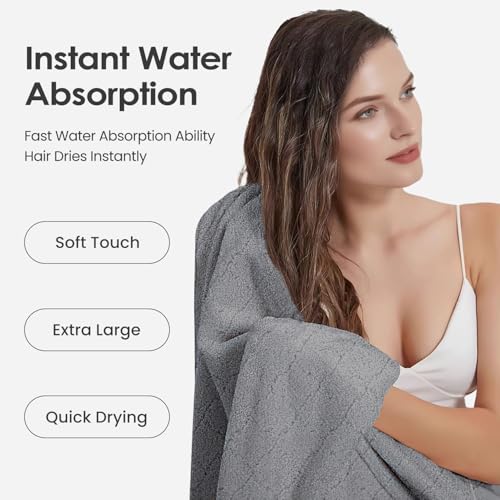 Image of JML Luxury Hotel & SPA Bath Towels (2 Pack, 30 inchx60 inch) - 350GSM High Density Fleece Towel Sets - Super Soft and Absorbent, Lint Free, Fade Resistant Bath Towel (Pack of 2-GreyGrid)