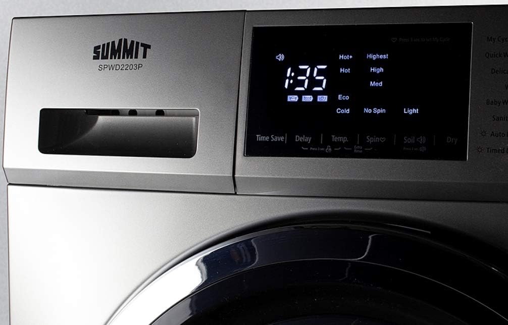 Summit Appliance SPWD2203P 24" Wide 115V Washer/Dryer Combo in Platinum for Non-Vented Use, 2.7 Cu.Ft. Capacity, LCD Display, 16 Wash Cycles, 1300 RPM, Stainless Steel Drum, Child Lock