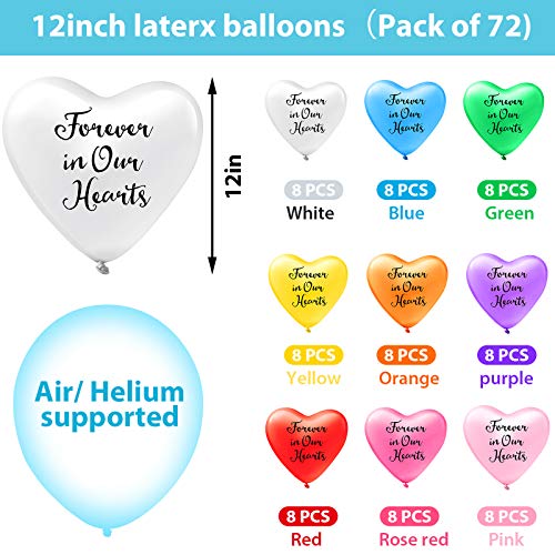 72 Pieces Memorial Balloons Funeral Balloon Heart Memory Balloons To Release In Sky Remembrance Personalized Balloons For Loss Beloved One With 2 Rolls White Ribbon For Funeral Memorial Decorations #TOP1