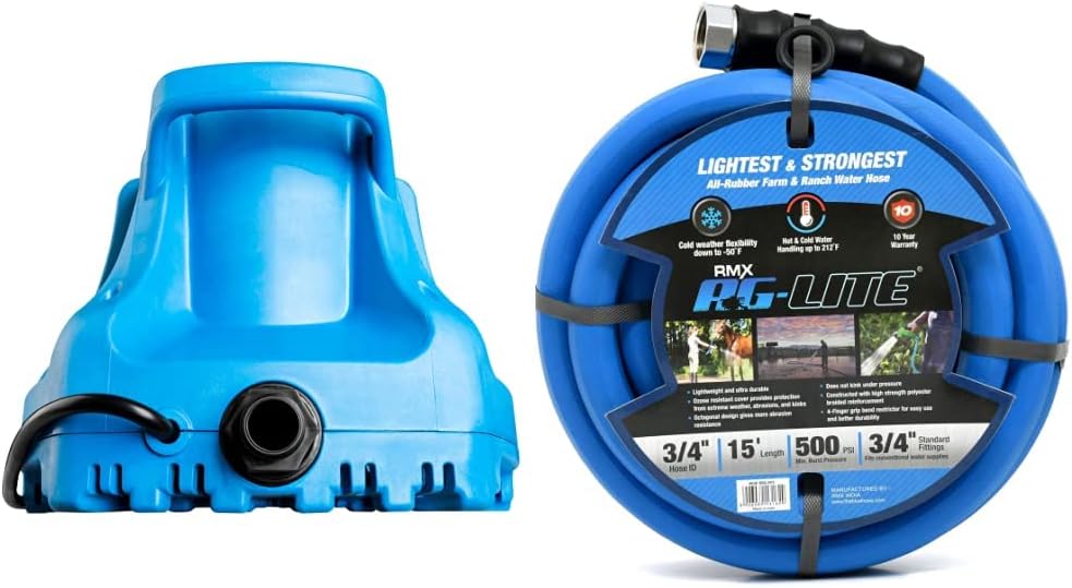 Little Giant 577301 APCP-1700 Automatic Swimming Pool Cover Submersible Pump, 1/3-HP, 115V & AG-LITE BSAL3415 3/4'' x 15' Hot/Cold Water Rubber Garden Hose, 100% Rubber, 500 PSI, 50F to 190F Degrees
