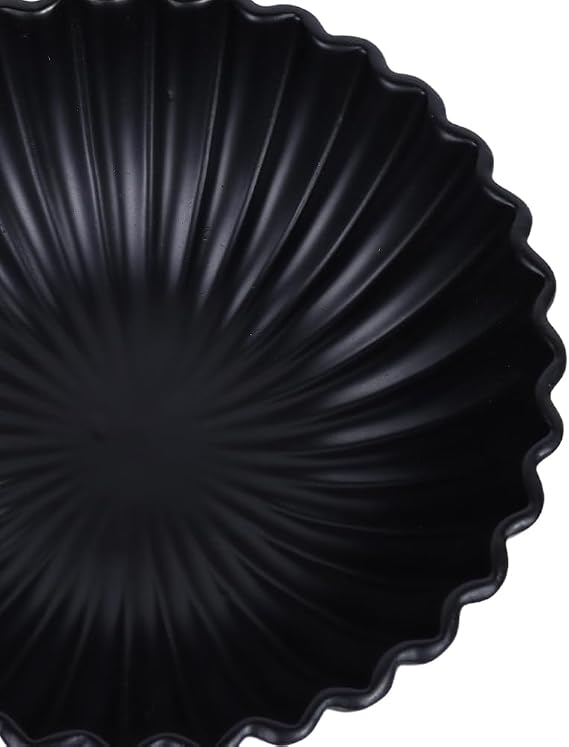 Large Black Fluted Decorative Bowl Modern Ruffle Bowl for Kitchen, Living Room, Entryway & Coffee Table Decor, Multifunctional Black Fruit Bowl for Keys, Decorative Storage for Home