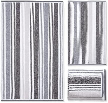 Catherine Lansfield Bathroom Kelso Stripe 450 gsm Soft & Absorbent Cotton Hand Towel Charcoal Grey