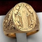 Mythology Classic Virgin Mary Ring Gold Color Sculpture Maria Amulet Ring Groom Engagement Wedding B