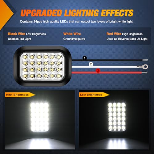 Image of Nilight 5 inch X 3 inch Rectangular Trailer Tail Light 2 PCS White 24 LED