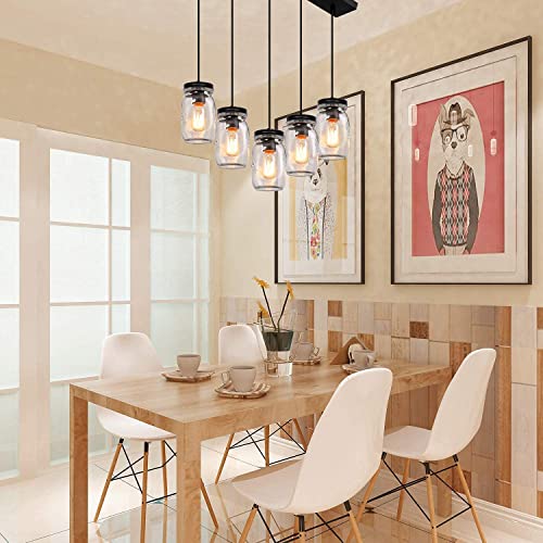 Puzhi Home Mason Jar Light Fixtures 5-Lights Glass Jar Ceiling Light Fixture Farmhouse Kitchen Island Pendant Lighting For Dining Room Farm Barn Hallway Stairway #TOP6