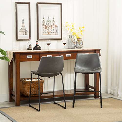 Roundhill Furniture Lotusville Vintage Pu Leather Counter Height Stools, Antique Gray, Set Of 2 #TOP3