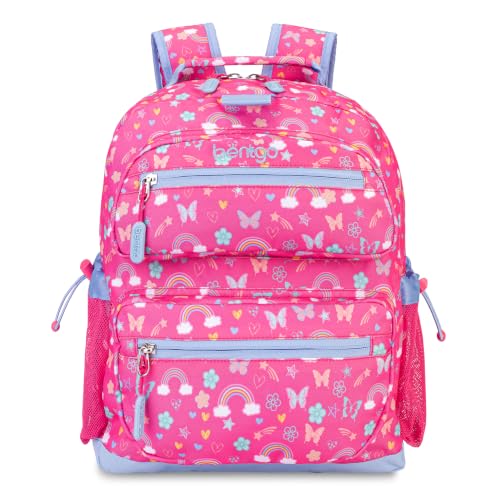 Bentgo Kids Backpack - Lightweight 14” Backpack in Fun Prints for School, Travel, & Daycare, Ideal for Ages 4+, Roomy Interior, Durable & Water-Resistant Fabric, & Loop for Lunch Bag (Rainbows)
