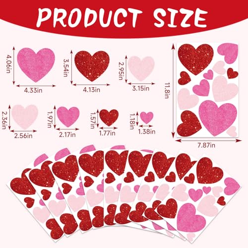 Image of 9 Sheets Valentines Day Window Clings Decorations, Red Heart Decor Stickers | Red Pink Heart Decals for Home, Office, Classroom, Car, Happy Galentine's Day Party, Indoor Cute Romantic Cupid Decor