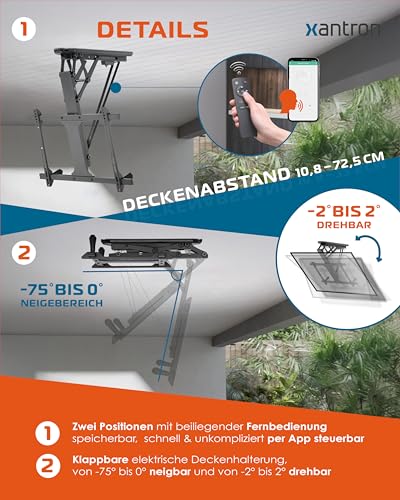 Xantron DEHA-600E Elektrische TV-Deckenhalterung für 32-70 Zoll Fernseher
