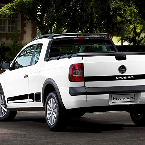 Faixas Adesivas Compatível com Saveiro G5 G6 2014/ Adesivos Lateral e Traseiro Preto