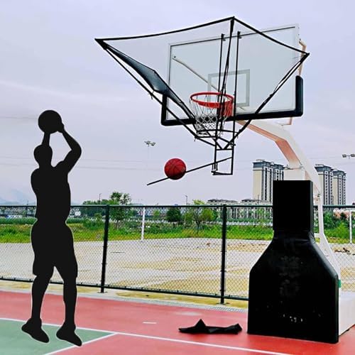 Hanging Basketball Return，Basketball Shot Returner,Hanging Basketball Return Attachment for Hoop with 180° Rotatable Basketball Return Chute, Metal Basketball Shot Returner Net System