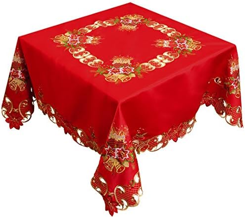 Grelucgo Embroidered Christmas Holiday Red Tablecloth (Square 54 Inches)