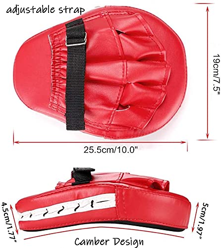2pcs Boxing Curved Focus Punching Mitts- PU Leather Punching Kicking Palm Pads Taekwondo Training Boxing Target Pad Karate Muay Thai Training Gloves with Adjustable Strap (red) - Thumbnail 2