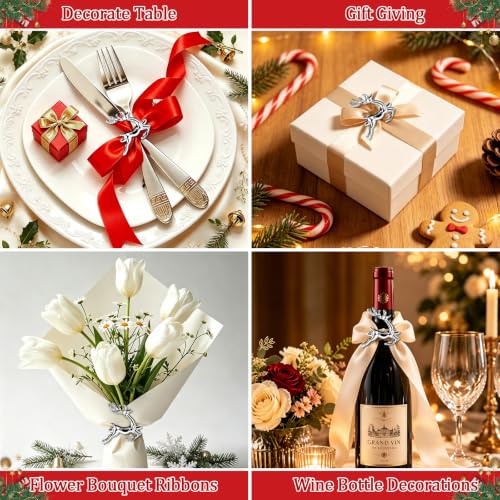 Image of Legigo Set of 8 Christmas Deer Napkin Rings Set- Silver Deer Xmas Napkin Ring Holders for Cloth Napkins, Christmas Holiday Party Dinner Table Decoration