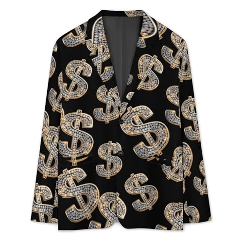 Diamond Dollar Sign Men's Suit Jacket 2 Button Lapel Blazers Business Coat Tuxedo for Wedding Dinner3