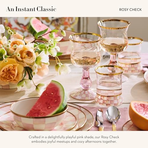 Mackenziechildsstemmedwineglassdecorativewineglassware16ouncespinkandwhiterosycheck Urban Country Home Decor Mackenzie childs stemmed wine glass decorative wine glassware 16 ounces pink and white rosy check urban country home decor