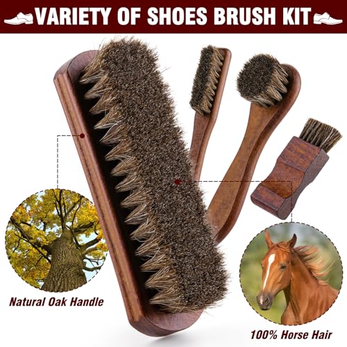 15-in-1 Shoe Shine Kit & Leather Polish Set with Black, Brown, Neutral Wax, 4 Horsehair Brushes, Mink Oil & 3 Cloths Complete Boot Care & Cleaning Gifts for Men & Women with Portable Leather Case