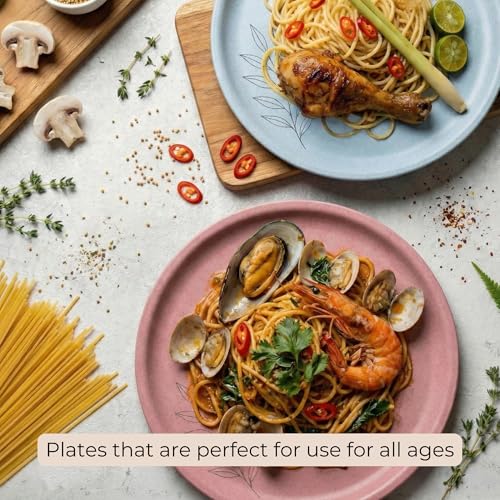 Image of Happy Cove Eco-Friendly Dinner Plate Set of 4, 10 Inch with Engraving Design | Biocomposite Rice Husk & Bamboo Fibre Serving Plates | Unbreakable, Microwave Safe, Oven Plate | Multicolour