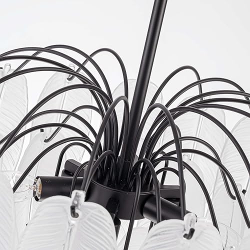 LumFurn D18in Large Modern Chandeliers, 6-Light Pendant Light Fixture for Dining Room, Living Room & Bedroom, D18x19~51" Adjustable Height, Frosted Glass Feather Shade & Black Finish Frame by LumFurn - Used condition - Image 8