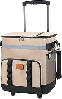35L Rolling Cooler with Wheels & Telescopic Handle - Insulated Leakproof Cooler Bag for Beach, Camping, Picnic - Collapsible Design, Multi-Pocket Storage, 24H Ice Retention