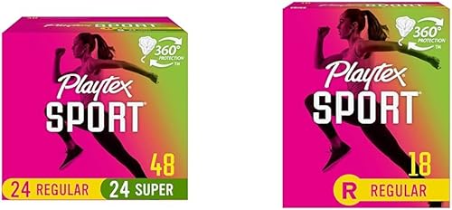 Miniatura 19 de Playtex Paquete múltiple de tampones deportivos (24 unidades regular/24 ct super), sin fragancia, 48 unidades, tampones regulares y super, paquete