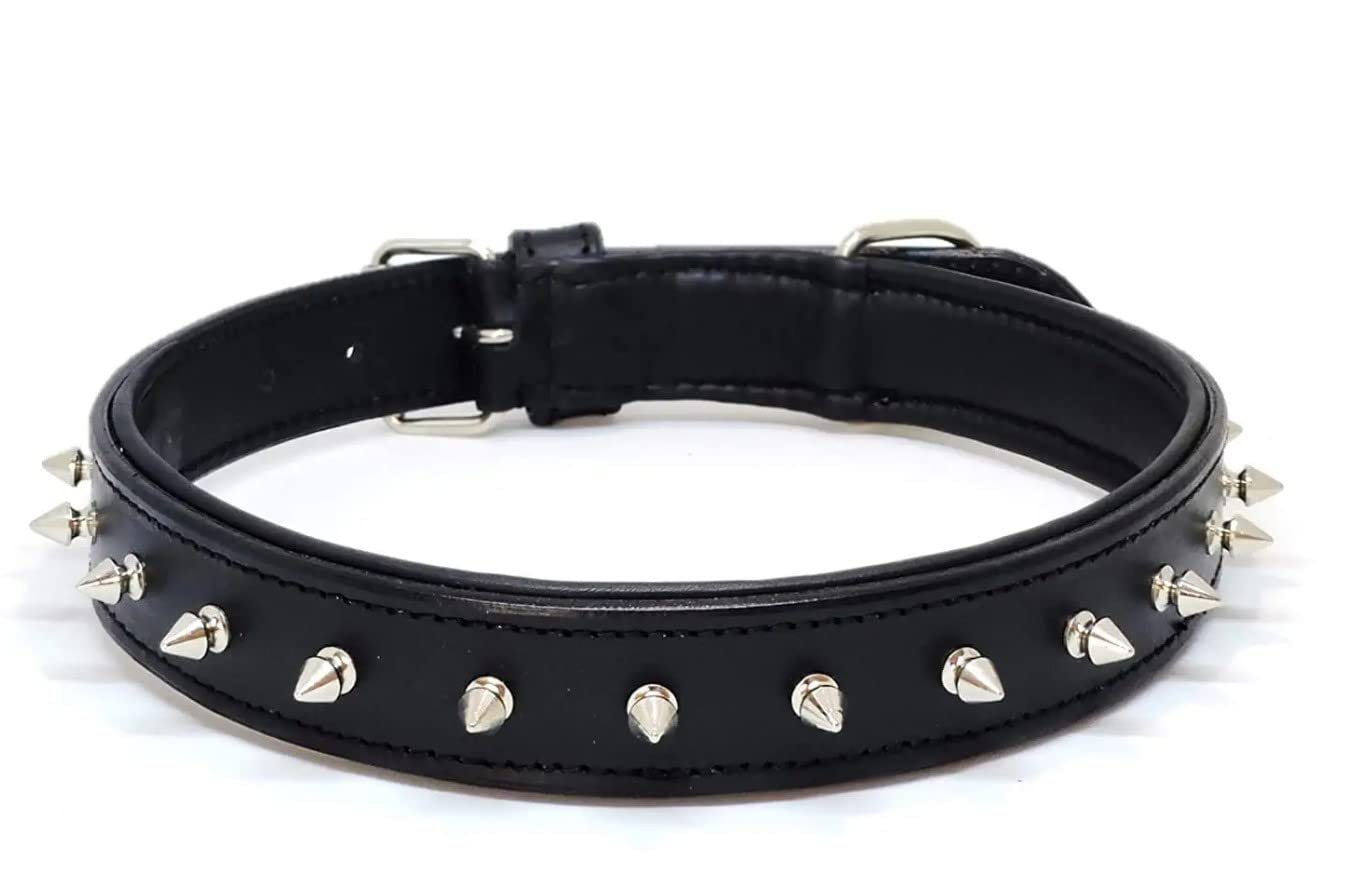 Pure Leather Dog Spike Collar (Color Will Be Sent As Per The Availability) (Small Dogs),?10 cm,W_4 cm,Color May Vary