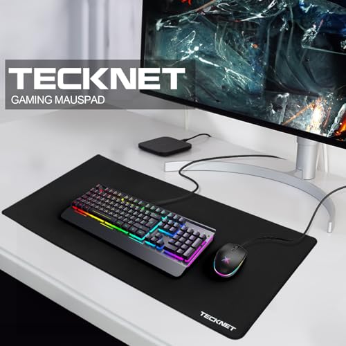 TECKNET Alfombrilla de ratón XXL Speed Gaming, 900 x 400 mm, alfombrilla de escritorio negra, alfombrilla de ratón para gamer, alfombrilla de ratón impermeable, superficie especial mejora la precisión - imagen 3