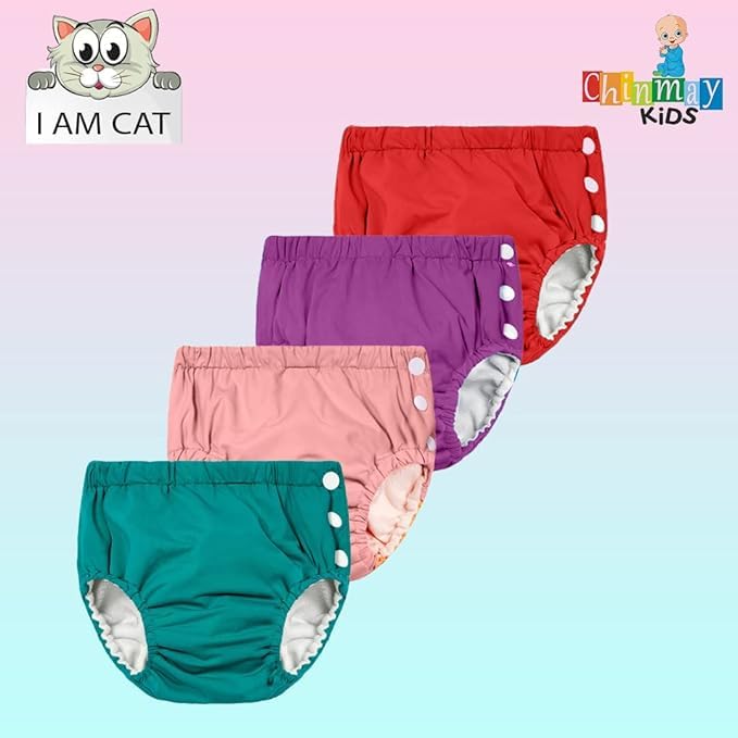 Chinmay Kids Combo of Baby Swim Diaper Waterproof Reusable Leakproof Adjustable Infant Pool Pant Boys Girls Swimsuit, Age Group - (4 Months - 3 Years) |Green,Purple,Pink,Red X-Large 1
