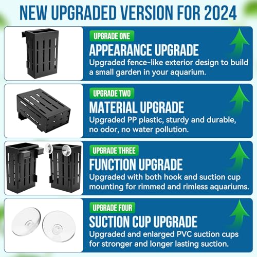 Borlech Upgraded Large Aquarium Plant Holder with Hooks and Suction Cups for Fish Tank Aquaponic Plant Cultivation and Aquascape Decorations (Black) - Image 5
