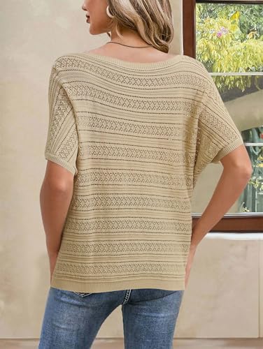 Cakulo Womens Summer Crochet Tops Hollow Out Off The Shoulder Short Sleeve Batwing Knit Spring Sweater Top 20254
