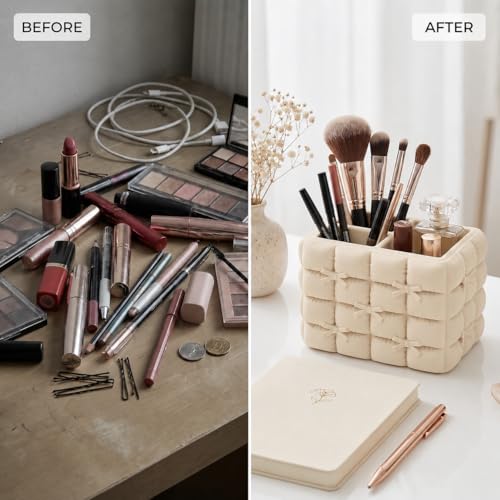 Image of Make up organizer, Pen stand for table, makeup organizer, pen holder for desk, pencil holder, office desk organizer, makeup holder for women (3 Compartme)