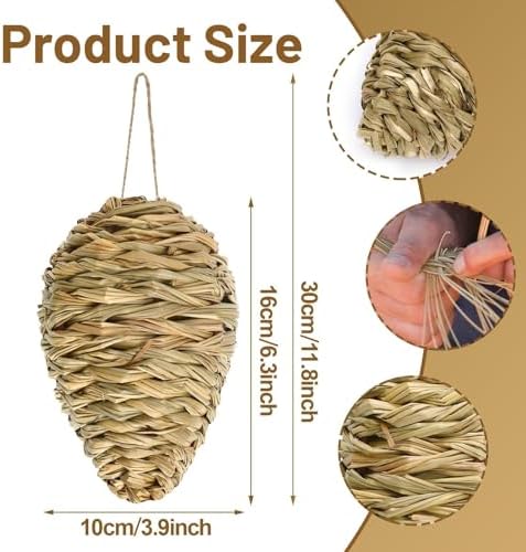 DECYOOL 2 Pack Fake Wasp Nest Decoy, Handwoven Reed Hornet Deterrent Artificial Hanging Wasp Hornets Hive for Outdoor Patio Garden and Eave Wasp Yellow Jacket Hornet Protection (Brown) - 1
