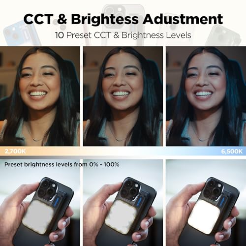 Image of Amaran Go Magnetic Selfie Phone Light, Compatible with MagSafe & Qi2 Magnets, Dual LED Light Source with Adjustable Mirror Light & CCT (2700K-6500K), for Selfies, Makeup, & Content Creation (Charcoal)