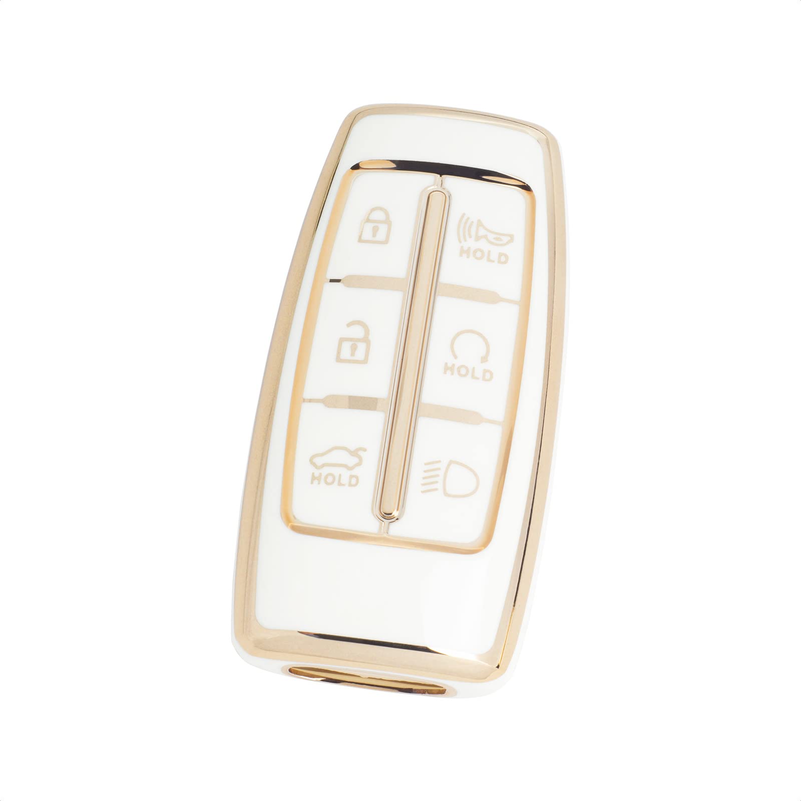 White TPU Gold Edge Smart Key Fob Case Protective Cover Compatible with Hyundai Genesis G80 GV80 2021-2022 6 Button Keyless Entry Remote Accessories(6A Type)