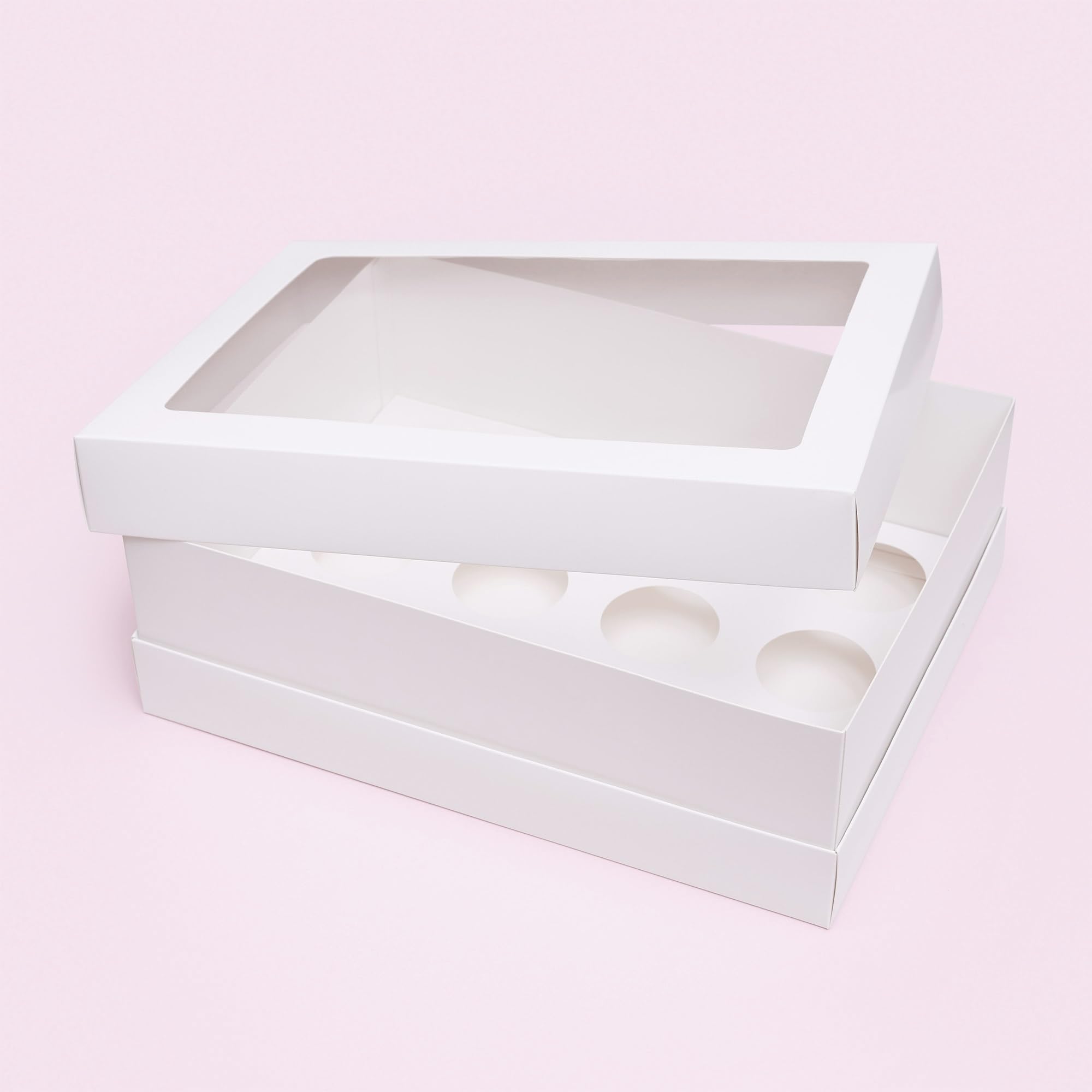 The Baked Studio - Confezione da 5 scatole per cupcake extra profonde con prolunga, per cupcake alti, coperchio trasparente con finestra, robusta scatola regalo (12 fori)