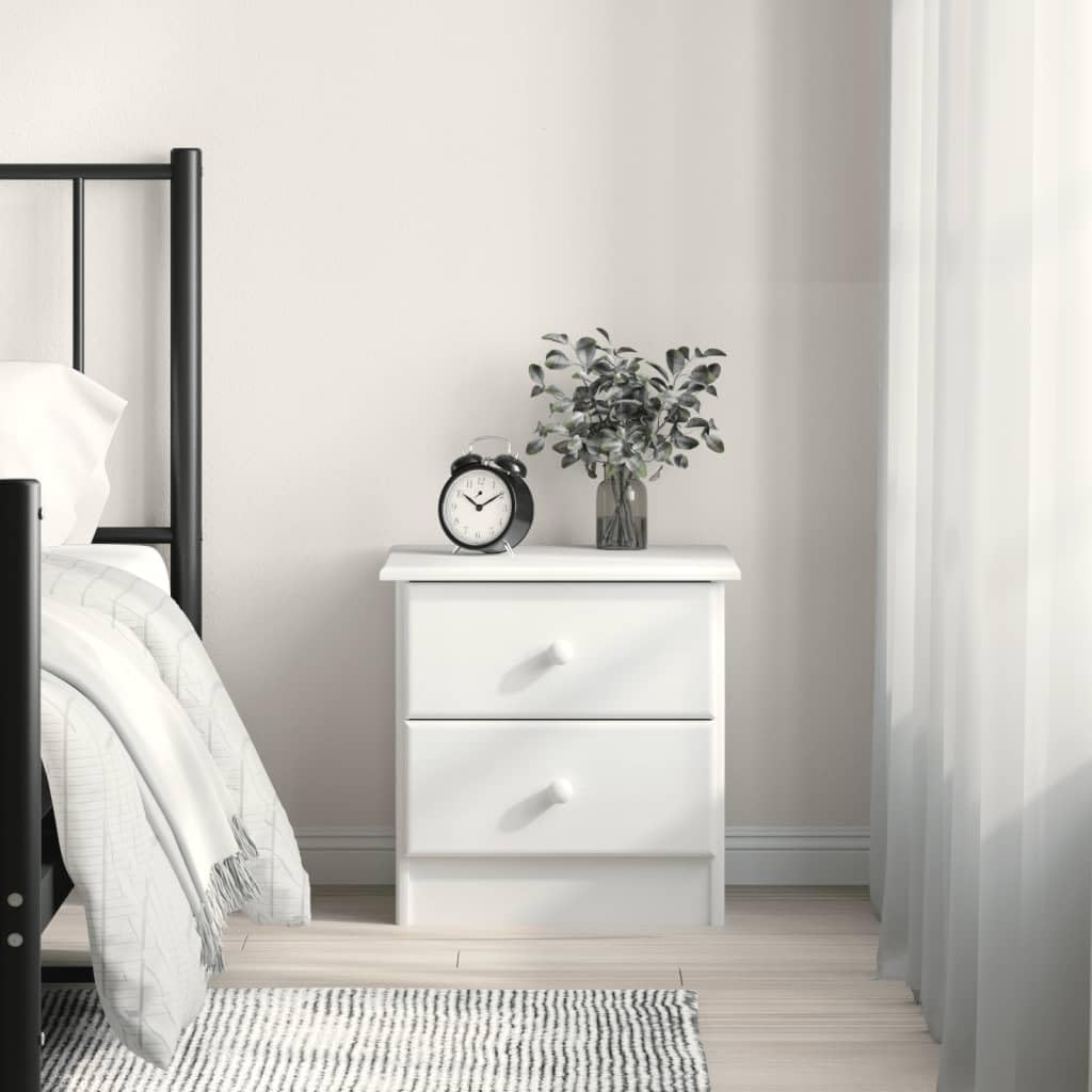 Generico Comodino Alta Bianco 41x35x41 cm in Legno Massello di Pino,Comodini