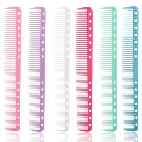 6PCS Cutting Comb 18cm Carbon Barber Comb Styling Anti Static and Heat Resistant Fine Tooth Hair Comb All Purpose Professional Clipper Combs for Man Woman, Hairdressing Comb Pack for Salon and Home