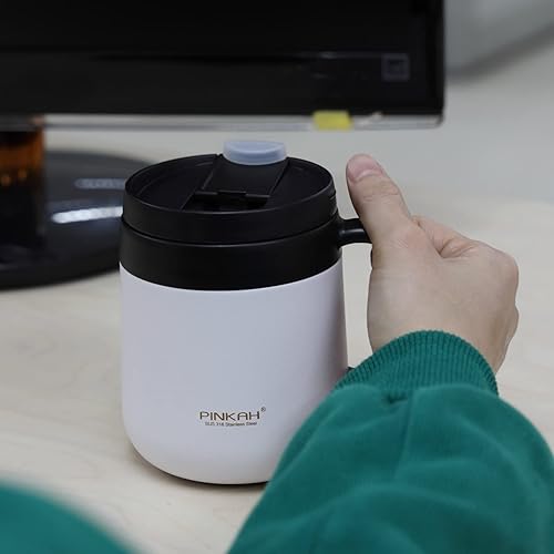 Miniatura 5 de PINKAH Taza de café de 11 onzas con asa, taza de café de acero inoxidable, taza de té al vacío de doble pared con tapa, mantiene el frío durante 8