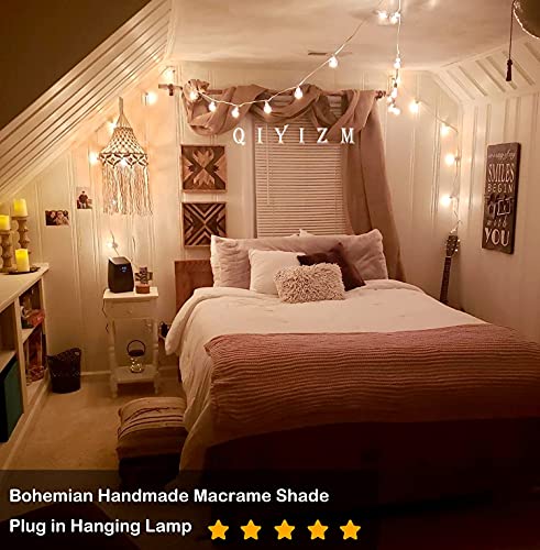 Qiyizm Boho Plug In Pendant Light Hanging Lights With Plug In Cord，Hanging Lamp With Handmade Macrame Lamp Shade And Hemp Rope Plug In Chandelier Light For Boho Bohemian Decor Bedroom Living Room #TOP5